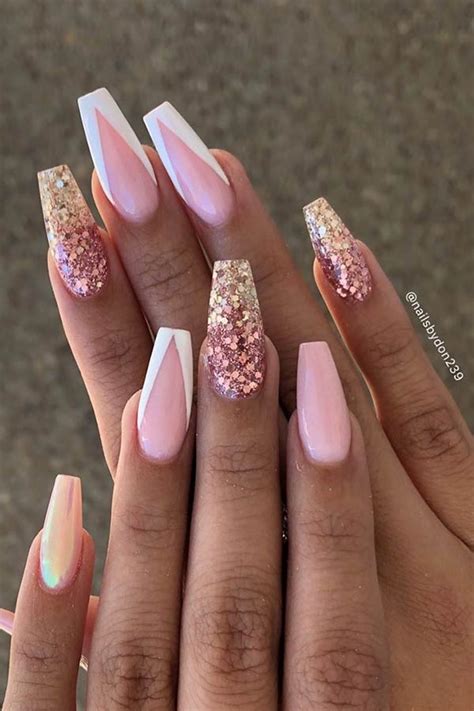 glitter french tip coffin nails